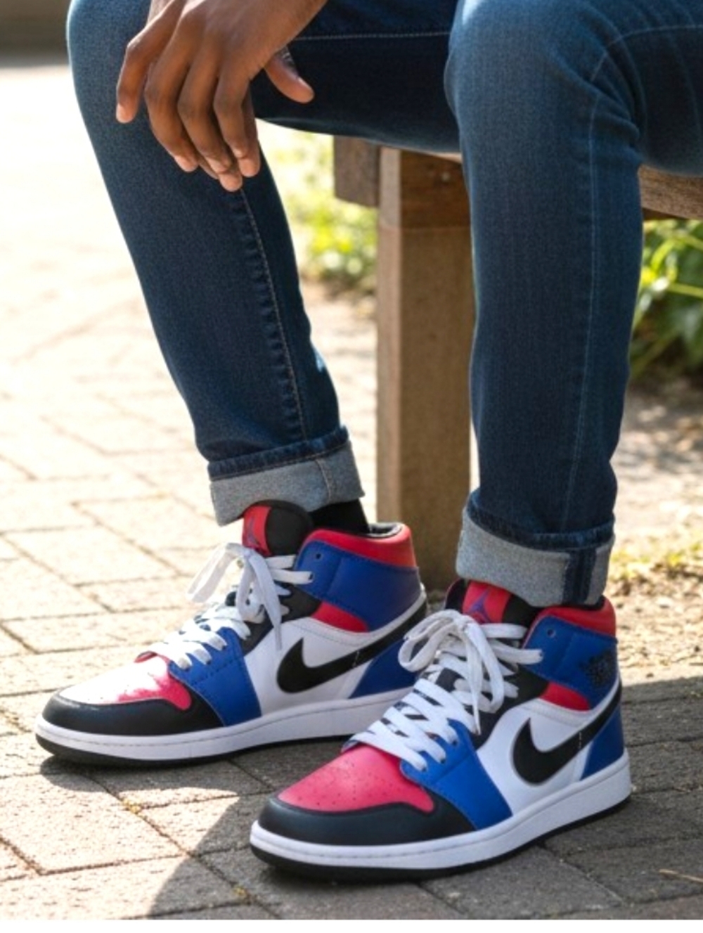 Nike Air Jordan 1 Mid “Top 3” Red Blue Black White Size 8 Mens - Picture 6 of 8